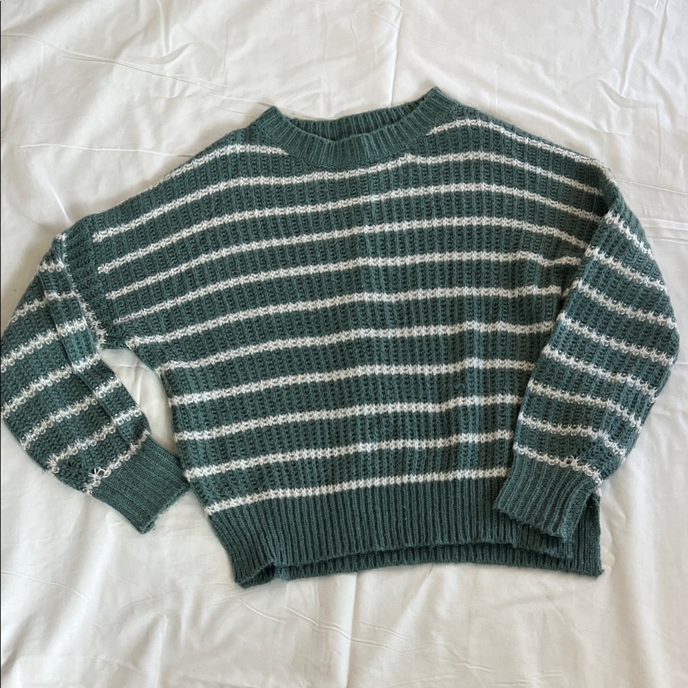 JODIFL Green and White Striped Sweater